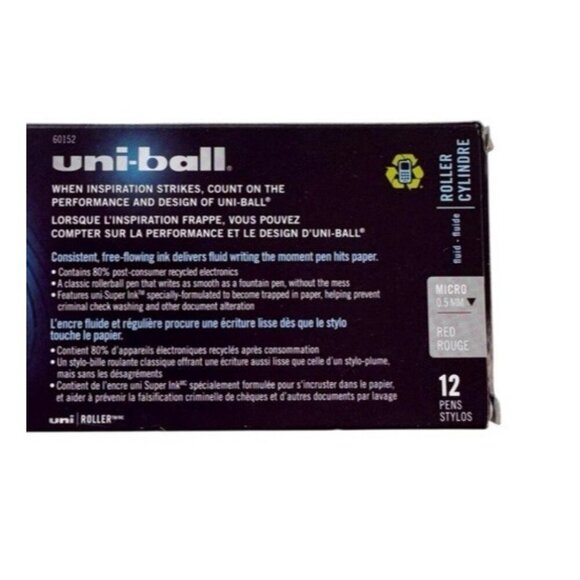 NEW Uni-Ball RED INK Onyx Roller Ball Pen Micro 0.5mm Matte Barrel 12 per Box - Picture 4 of 4
